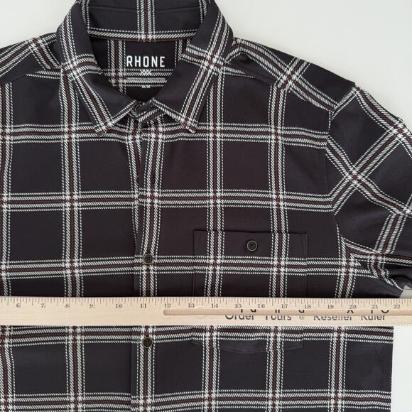 Rhone Flannel Shirt Men Medium Hardy Brown Plaid Dark Espresso Windowpane Preppy - Picture 9 of 12